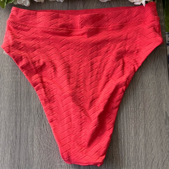 Aerie Coral Textured High Cut High Waisted Cheeky Bikini Swim Bottoms - Picture 4 of 5